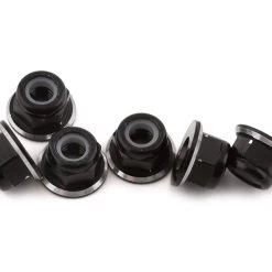 1UP Racing 4mm Aluminum Flanged Locknuts (Black/Silver) (6)