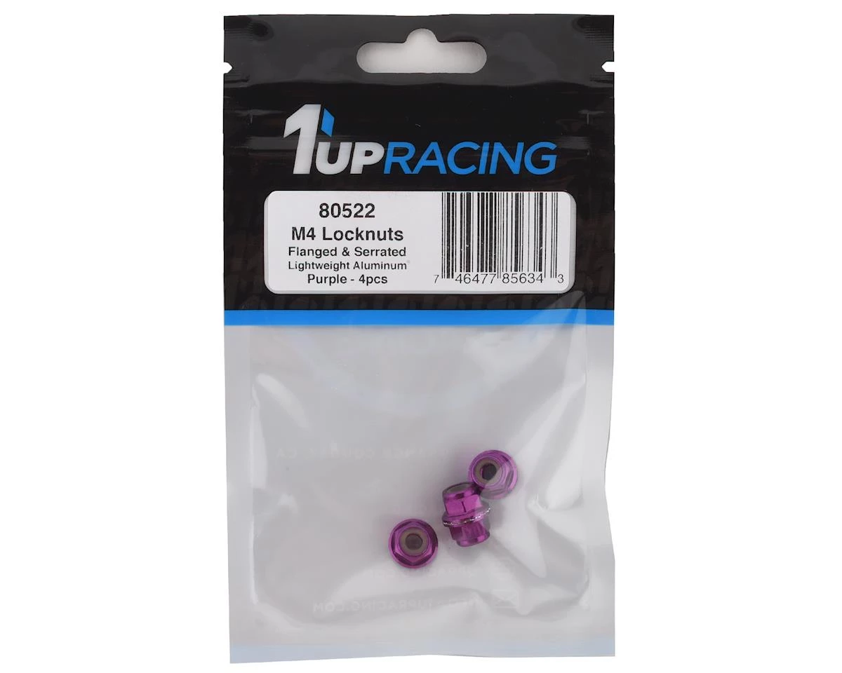 1UP Racing 4mm Serrated Aluminum Locknuts (Purple) (4) 4 1UP Racing 4mm Serrated Aluminum Locknuts (Purple) (4) - Image 2
