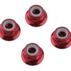 1UP Racing 4mm Serrated Aluminum Locknuts (Red) (4)