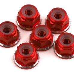 1UP Racing 3mm Aluminum Flanged Locknuts w/Chamfered Finish (Red) (6)