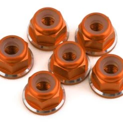 1UP Racing 3mm Aluminum Flanged Locknuts w/Chamfered Finish (Orange) (6)
