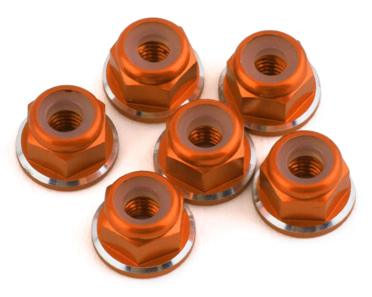 1UP Racing 3mm Aluminum Flanged Locknuts w/Chamfered Finish (Orange) (6) 3 1UP Racing 3mm Aluminum Flanged Locknuts w/Chamfered Finish (Orange) (6)