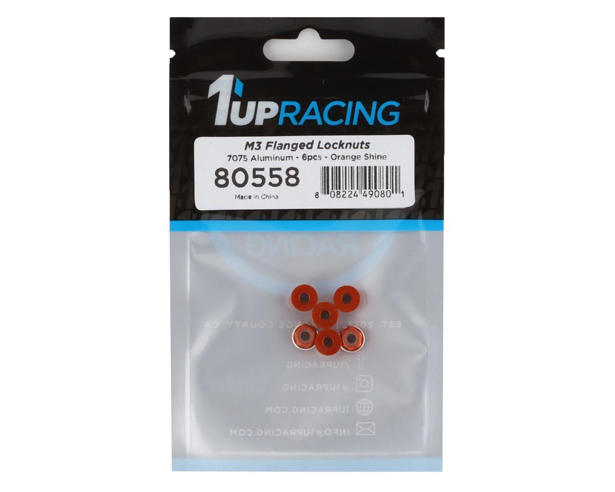 1UP Racing 3mm Aluminum Flanged Locknuts w/Chamfered Finish (Orange) (6) 4 1UP Racing 3mm Aluminum Flanged Locknuts w/Chamfered Finish (Orange) (6) - Image 2