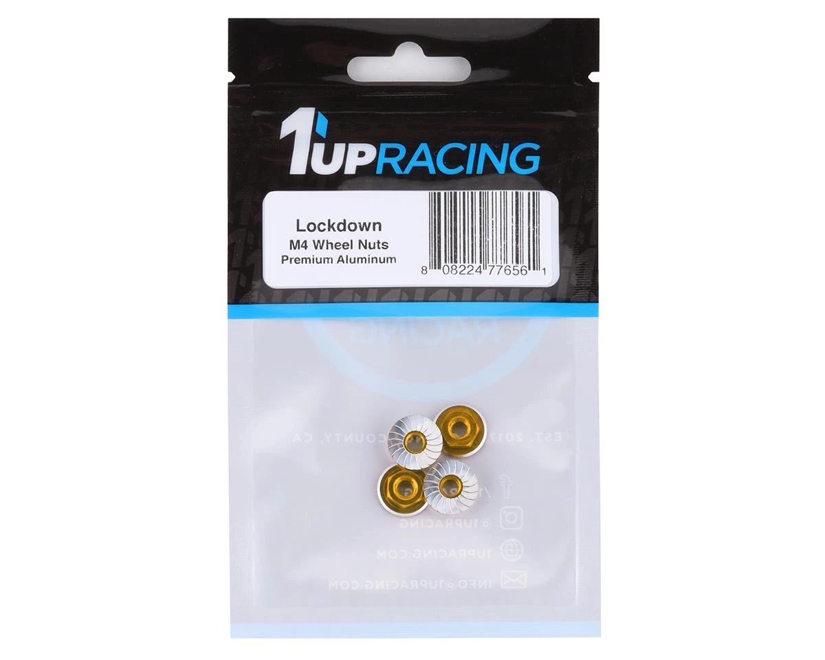 1UP Racing Lockdown UltraLite 4mm Serrated Wheel Nuts (Gold) (4) 4 1UP Racing Lockdown UltraLite 4mm Serrated Wheel Nuts (Gold) (4) - Image 2