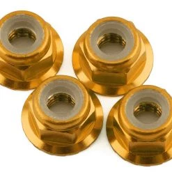 1UP Racing 4mm Serrated Aluminum Locknuts (Gold) (4)